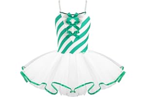 iEFiEL Body da Balletto Bambina Tutu Leotards Vestito Danza Classica Body a Righe Fiocco Abito da Pattinaggio Artistico Ballerina Abito da Ballo Latino Costumi di Danza