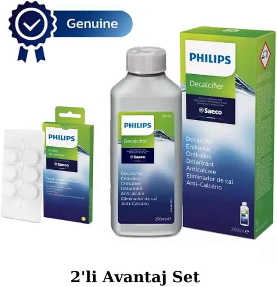 Philips CA6700/10 Espresso Makinesi Kireç Temizleme Solüsyonu, CA6704/10 Yağ Çözücü Tablet 2'li Set