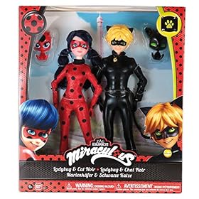 Bandai Miraculous Pack de 2 Poupées mannequin 26 cm-Ladybug et Chat, 39810, Rouge/Noir
