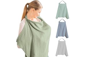 Stilltuch Stillschürze FaJoek Musselin-Stillbezug für Babys 75 * 95cm, Still-Abdeckung,Stilltuch für Unterwegs,Weicher und Atmungsaktiver Stillschal,Stilldecke Baumwolle,Verstellbarer Riemen (Grün)
