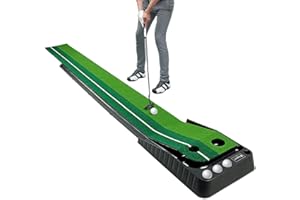 Asgens Golf Putting Trainer (3 balles gratuites), Tapis de Golf en Gazon Bicolore avec Piste de Retour d'épaississement de la Balle et Fonction Automatique