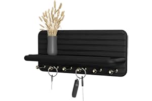 Jemyxhw Schlüsselbrett mit Ablage und 6 Haken, Schlüsselbrett Holz, Schlüsselhalter Schlüsselkasten Schlüsselboard für Eingangsbereich, Flur, Küche (Schwarz)