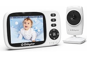 Babystar Baby Monitor with Camera and Night Vision,3.2inch Screen Wireless Video Baby Monitor with Rechargeable Battery, VOX Mode, Temperature Monitoring,Two-Way Audio,Soothing Sounds & Lullabies