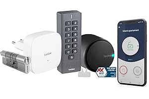 tedee Go Serratura Smart con WiFi, tastiera, cilindro Euro Bluetooth per l'accesso remoto, la serratura intelligente con codice trasforma lo smartphone in una chiave (Bridge+Tastiera 30-61/37-68mm C)
