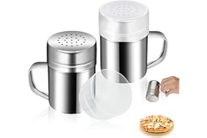 Styquenzer Lot de 2 saupoudreurs de sucre en poudre avec poignées - Saupoudreur de cacao - Pour cappuccino - En acier inoxydable - Couvercle - Saupoudreuse à farine - Pour café, sucre, sel, cacao et