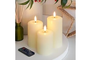 Ember Candles™ 10cm, 12.5cm & 15cm Signature Ivory LED Indoor Flickering Battery Candles – 100% Real Wax, Ultra-Realistic, Flameless, Hand-Poured Design, 6-Hour Timer (with Remote Control)