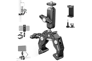 NEEWER Super Clamp Clamp with 3 Inch Dual Ball Head Magic Arm, Cold Shoe, 1/4 Inch Thread, Mobile Phone/Action Cam Mount Adapter for Table Tripod Tube Traverse Gimbal Rods Compatible with SmallRig