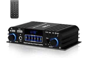OKANEMOQI 4-Kanal Verstärker, 1200W Mini HiFi Stereo Verstärker, Bluetooth 5.0 für Heimlautsprecher 35W x 4 von 110-240V bis DC 12V mit USB/Mikrofon/FM mit Fernbedienung