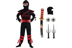 skyllc Ninja Costume Kids, Boys Ninja Cosplay Set con Guanti Freccette a baionetta - per Giochi di Ruolo Halloween Festa di Natale Carnevale