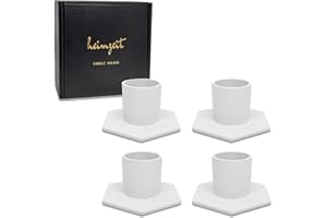 heimzeit Portacandele in Metallo per Candele a Stelo e Candele da Tavolo [4 Pezzi, Esagonale], Colore: Bianco, Design Elegante, Candelabro per una Raffinata Decorazione Della Stanza