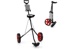 GYMAX Carrito de Golf de 2 Ruedas, Carro de Golf Plegable con Correa Ajustable para Tirar, Empujar