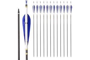 ACCMOS Frecce da Caccia per Adulti ID 6,2 mm Spine 200 250 300 350 400 500 Shaft Freccia in Carbonio 3K Weave 5"Piuma di Tacchino, per Arco e Freccia Riprese Tiro con L'Arco Pratica 12 pz