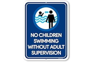 Honey Dew Gifts, No Children Swimming Without Adult Supervision, 9 inch by 12 inch, Tin Plate, Pool Safety Sign, Pool Warning Signs, Pool Warning, Swim Sign, Pool Signage, HDG-1324