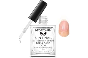 Morovan 3in1 Clear Nail Polish: Base Coat Top Coat 3in1 Nail Strengthener Clear Nail Varnish 15ml