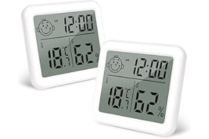 Cuteefun Raumthermometer, 2er Pack Genauer Thermometer Hygrometer Innen, Zimmerthermometer mit Großem LCD Display und Gesichtssymbolen, Luftfeuchtigkeitsmesser Innen für Babyzimmer, Haus, Büro