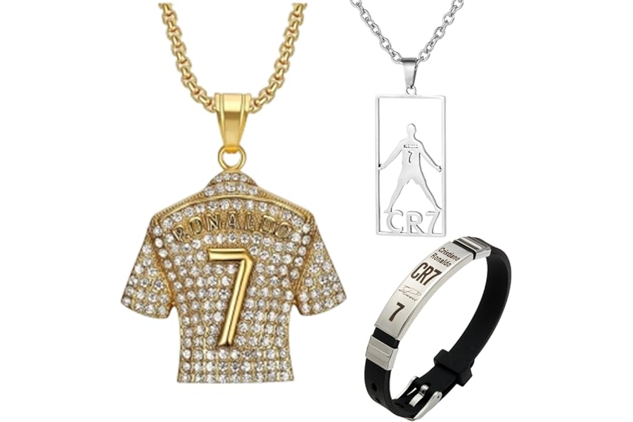 DAWKJOA 3Pcs Football Gifts for Boys, Football Stuff and Accessories for Boys Set, Legendary No. 7 Jersey Necklace & Bracelet, 3Pcs Stainless Steel Jewellery for Teens Kids Fans Farewell Present