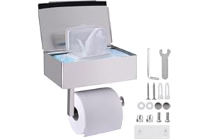 VISOOM Toilettenpapierhalter mit Feuchttücher Box, Klopapierhalter mit Feuchttücher Halter WC Papier Halterung mit Aufbewahrung Toilet Paper Holder Edelstahl für Toilette WC(Silver)