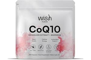 Wish Fusion CoQ10 for Heart Health, Antioxidant & Energy Support, Ubiquinone Coenzyme Q10 with Dandelion & BioPerine, CoQ10 Supplemet Made in UK,120 Vegan Capsules