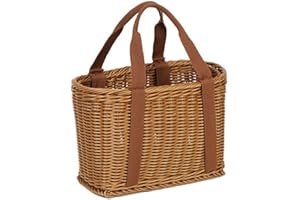 SANFLY Panier De Courses Tissé À Main, Paniers De Pique-Nique en Rotin, Grand Panier De Rangement De Fruits Légumes, D'épicerie avec Poignée, Panier D'