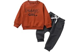 Mesalynch Toddler Baby Girls Daddy's Girl Tracksuits 2 Pieces Outfits Set Long Sleeve Pullover Sweatshirt Jumper Top Elastic Waisted Long Pants Girls Clothing Set