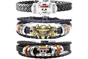 WKxinxuan One Piece Pulseras 3 pcs One Piece Merch Pulseras Pulsera Envoltura Ojo Del Diablo Calavera Pulsera Trenzadas de Cuero Para Hombre Y Trenzas Accesorios Cuero Decoración Regalo