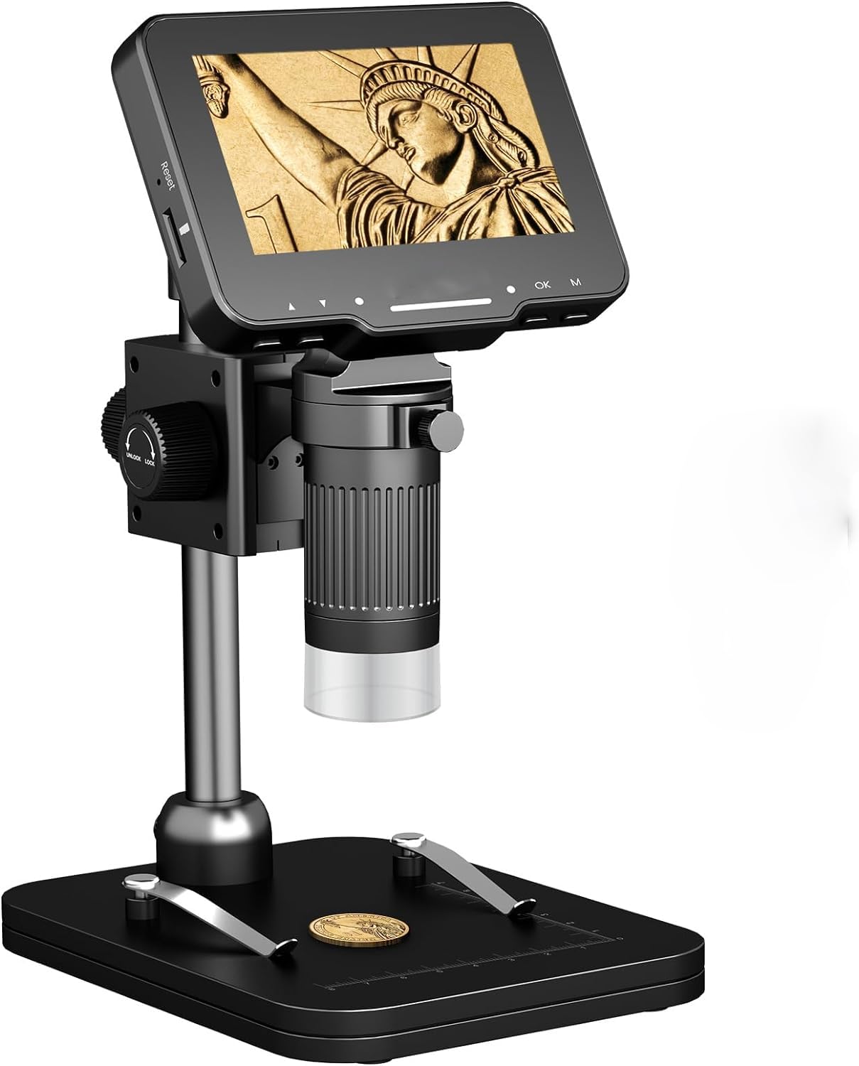 ETZIN 4.3" LCD Digital Microscope for Adults Kids, Coin Microscope 50X - 1000X Magnification with IPS Screen, 8 LED Lights, PC View, USB Microscope for Windows/MacOS, Black (EPL-1220IM)