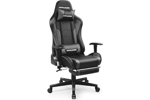 GTPLAYER Sedia da Gaming con Poggiapiedi e Altoparlante Bluetooth Poltrona Ufficio Scrivania Ergonomica Sedie Musicale Grigia