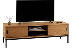 IDIMEX Lowboard - Mobile per TV Selma, design industriale, con 2 ante scorrevoli, 1 scomparto aperto, in pino massiccio, tinto / cerato