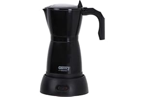 Camry CR4415B Kawiarka Elektryczna Moka 300ml 6 Filiżanek, Obrotowa Podstawa 360°, Aluminium, Automatyczne Wyłączanie, Bezpieczeństwo Termiczne