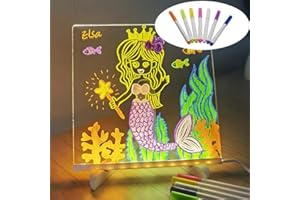 EHOTER Tablero de notas LED con colores acrílico de borrado en seco con luz de borrado en seco con soporte LED Glow Memo Letter Message Board Note Glass Led Board White Board (30 cm x 20 cm)