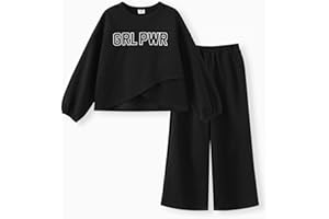 PATPAT Conjuntos de ropa para niña, camiseta de manga larga para niñas y pantalones, para niñas, ropa deportiva para niñas, ropa deportiva para niñas, regalo deportivo para niñas de 5 a 14 años