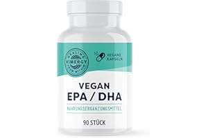 ‎VIMERGY Vimergy Vegan EPA DHA (30 Einnahmen) – Omega 3 Algenöl Kapseln – Softgel ohne Gelatine – Gentechnik & Glutenfrei, Koscher (90 Stück)