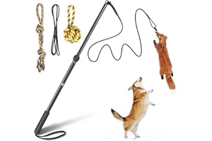 YILAKO Flirt Pole for Dogs - Heavy Duty Interactive Dog Rope Toy, Agility Training Fishing Pole for Large and Small Breeds, Durable Exercise Stick with Replaceable Tails (squeaky toys)