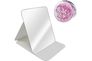 FINEASY 24x17.5cm Folding Tabletop Mirror, PU Leather Travel Mirror with a Mini Circle Mirror, Super HD Compact Mirror with Stand Portable, Makeup Vanity Mirrors for Office Desk Camping (White)