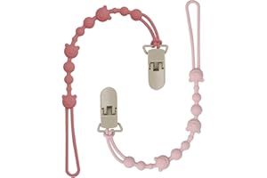 UIHRLM 2 Pack Silicone Dummy Clip, Universal One Piece Easy-Clean Pacifier Clips Fits Most Pacifiers and Teething Toys, Baby Dummy Strap Clip for Newborn Baby Shower Boys Girls (Rose+Light Purple)