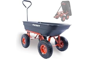 Fuxtec Chariot à Benne basculante FX-KW2175 utile Max. 300 kg, Charge basculée Max. 150 kg, Chariot de Transport, de Jardin 4 Grandes Roues pneumatiques.