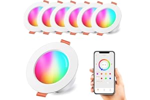 HEKEE Spots LED Encastré 12W (équivalent 100W), Φ 4 pouces / 100 mm, Couleur RGB Changement Variation Coloré RGBW IP44 Blanc Chaud 2700K Rond Dimmable Encastrables (lot de 6)