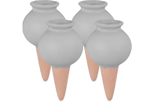 Relaxdays Tonkegel Bewässerung, 4er Set, je 100 ml Volumen, Gießkugel für Zimmerpflanzen & Balkonkästen, grau/terrakotta