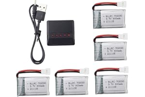 ZYGY 5PCS 3.7V 300mAh 25C Batterie & Chargeur 5en1 pour Syma X11 X11C WLToys V911S A120 XK A150 V966 FX801 U830 U816A X4 H107L DFD F180W F180C HS170 HS170C FX801 V911S A120 XK A150 V966 HS177