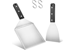 Herogo Grillspachtel Set, 2 Stück Edelstahl Plancha Spachtels und Groß Grillwender für Smash Burger, Teppanyaki, BBQ Zubehör, Grill Geschenke für Männer, Spülmaschinenfest - ABS Kunststoffgriff