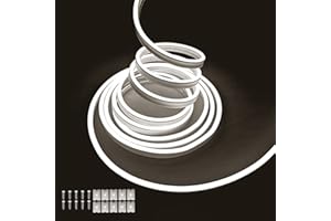 Balabaxer Striscia luminosa bianco al neon, 16.4ft/5m 12V DC 600 SMD2835 LED impermeabile, per la decorazione interna ed esterna (senza azionamento)