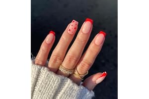 Sethexy Francuskie paznokcie do naklejenia na Walentynki, krótkie, kwadratowe, sztuczne paznokcie, miłość, serce, błyszczące, sztuczne paznokcie, 24 sztuki