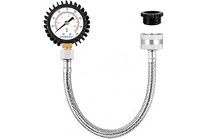 Uharbour Vattentrycksmätare 0–11 Bar / 0–160 Psi med dubbelskala, 3/4″ BSP till 1/2″ BSP adapter, vattentryckstestare med gummiskydd och rostfri stålslang, Hållbar mässingsgänga för hem & trädgård