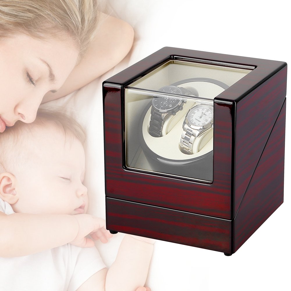 Uten watch winder Scatola orologio a carica automatica in legno per 2 orologi da polso - immagine 7