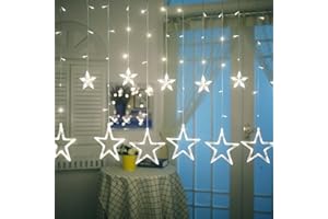 iShabao Łańcuch świetlny z gwiazdami zasilany z sieci 138 diod LED, oświetlenie bożonarodzeniowe, okno, 2,4 x 1 m, kurtyna świetlna na Boże Narodzenie z 12 gwiazdami, łańcuch świetlny do wnętrz z