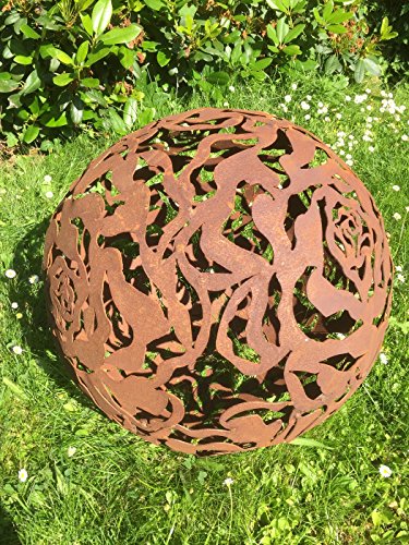 SAREMO Rosenkugel 50cm Kugel Rosen Dekokugel Gartenkugel Rost Edelrost Metall