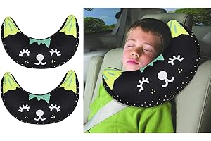 Qchomee Kids Car Travel Pillow Car Seat Belt Cushion Head Neck Support Pillow Safety Strap Covers Children Headrest for Car Travelling Sleeping Pillow, 2PCS Black
