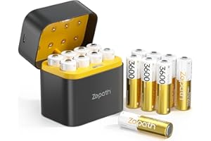 Zepath 16 PCS 1,5V AA Lithium Batterie Ricaricabili con Caricabatterie 8 Slot, 3600mWh Dobbia A Batterie Ricaricabili con 2000+Tech