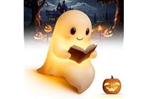 BOMKRA Niedliche Geister-Leselampe 2026, Ghost Reading Book Lamp, 3D Halloween Geist Lampe, Halloween-Dekoration für Leser und Buchliebhaber