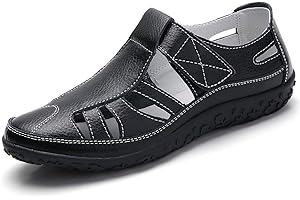 lovejin Women's Closed Toe Sandals Flat Loafers Soft Leather Breathable Casual Shoes Walking Driving Shoes Ladies Moccasins Summer Shoes